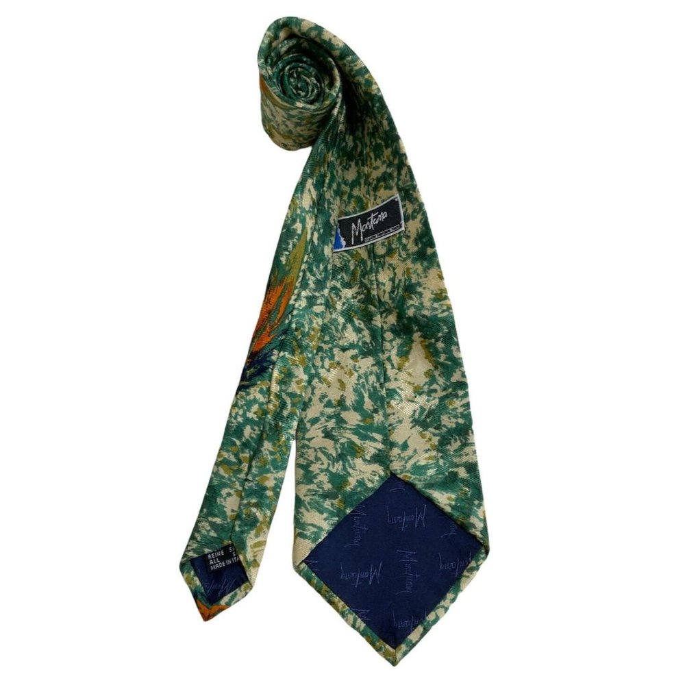 CLAUDE MONTANA Green Art Silk Tie ITALY 58"/ 3.7"  EC
